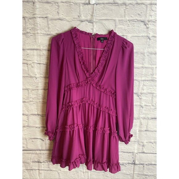 Lulu’s Women’s NWT Coquette Princess Darling Ruffled Long Sleeve Mini Dress - Picture 3 of 10